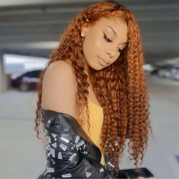 

ginger blonde deep wave brazilian human hair 13x6 lace front wigs for black women 180density 360 lace frontal wigs preplucked