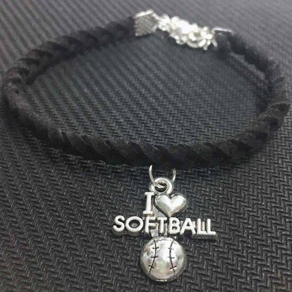 

luxury silver color softball pendant accessories bracelets for womens mens handmade black leather suede velvet rope jewelry wholesale, Golden;silver