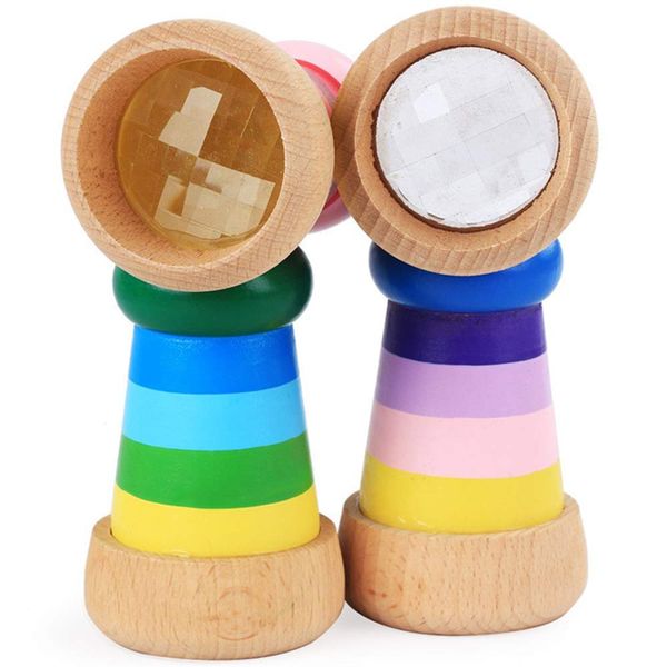 

rainbow wooden toys cute magicalal mini kaleidoscope bee eye effect polygon prism children toy