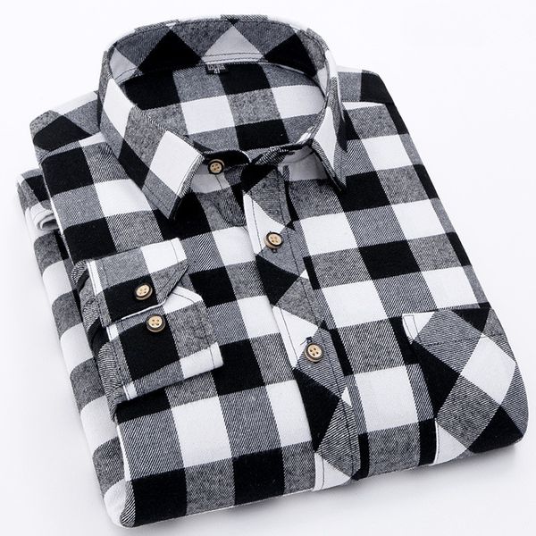 

men's casual shirts flannel plaid shirt men 2021 fashion dress warm soft long sleeve camiseta masculina chemise homme, White;black
