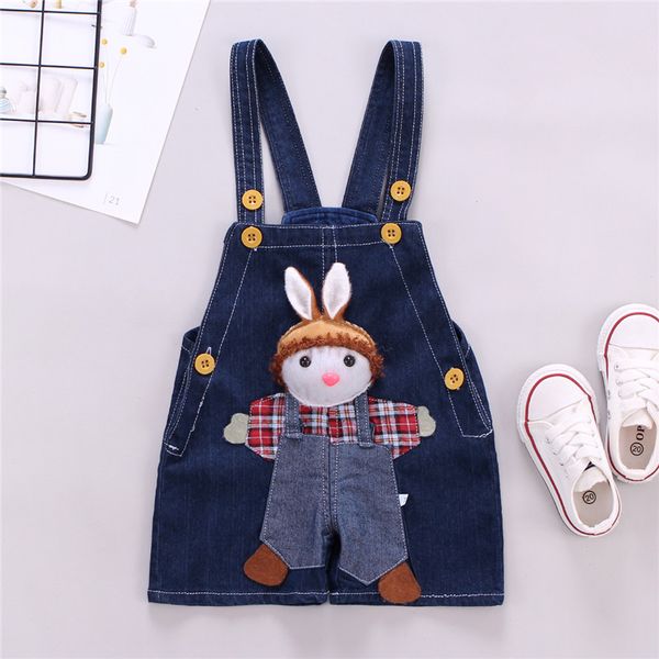 

cute cartoon infant overalls baby boy girl bib jeans pants children denim overalls summer toddler casual suspender denim shorts, Blue
