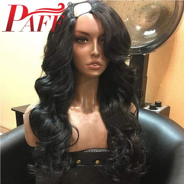 

paff u part wigs human hair wigs brazilian remy hair glueless body wave wigs 150% density left part side part, Black;brown