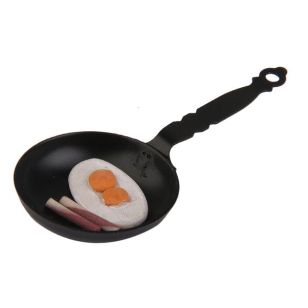 

1/12 dollhouse miniature iron wok poached egg bacon stick