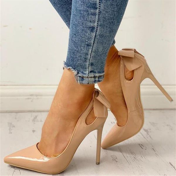 

ecn luxury women's pumps new thin high heel bow style ladies shoes pointed toe party office wedding female high heel shoes, Black