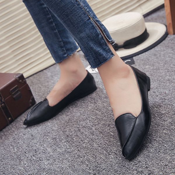 

cootelili women fats shoes loafers leather fashion shoes black brown plus size slip-on spring autumn women 40