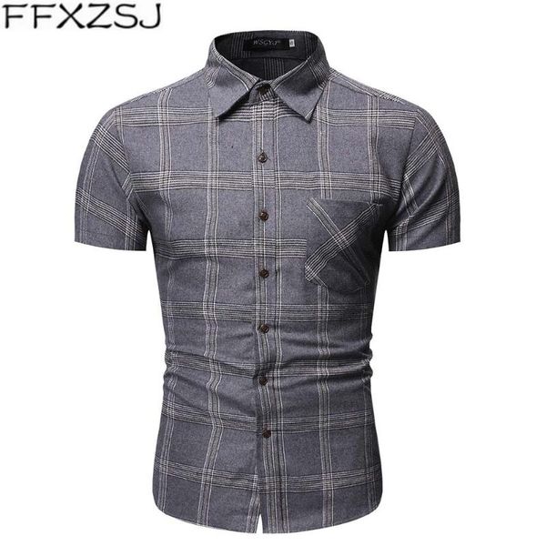 

men's casual shirts ffxzsj brand 2021 summer business short sleeve print fashion personality check shirt european size xxl, White;black
