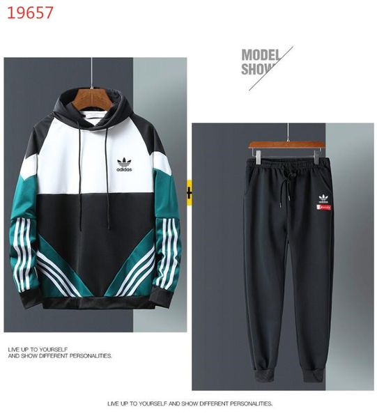 

2019addias tracksuit for men 2 pieces set new fashion jacket sportswear mens tracksuit hoodie spring autumn clothes hoodies+pants, Gray