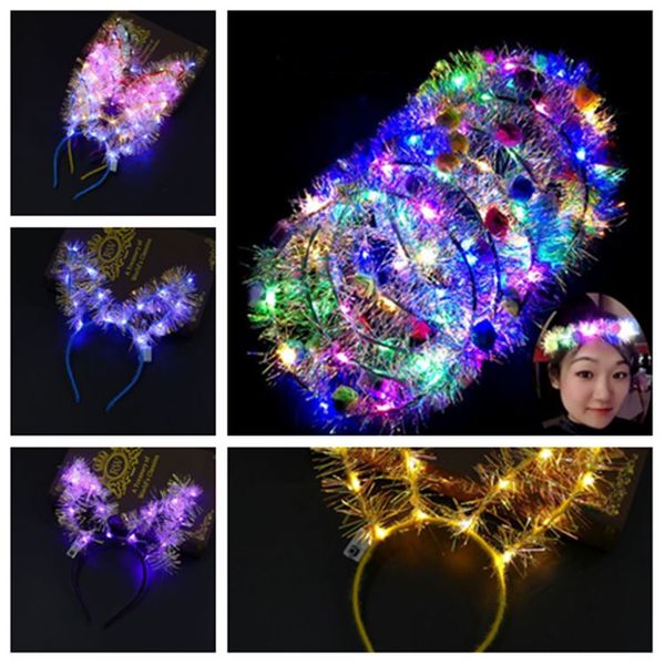 Dekorative Blumen LED Haarreifen Haare Kranz Haarband Girlanden Weihnachtsdekorationen Party Blumen Stirnband Katzenohren Haarbänder Party SuppliesT2G5061