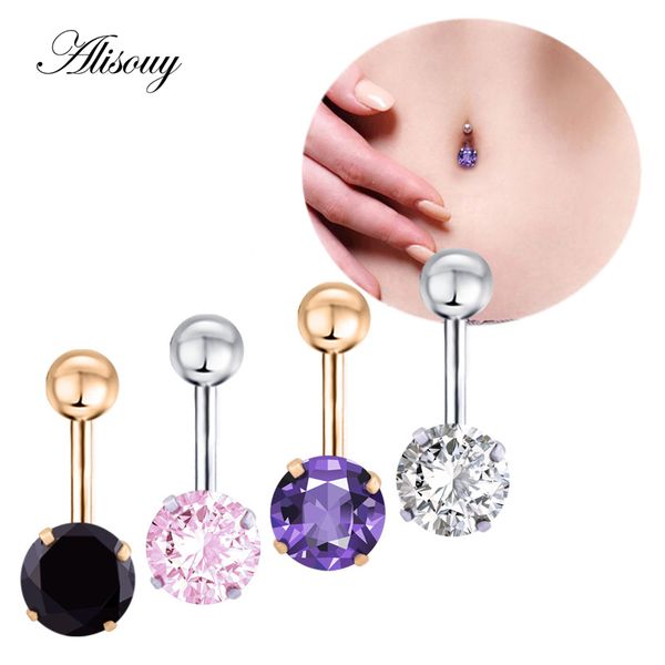

alisouy 1pc women navel 316l surgical steel belly button ring navel piercing body jewelry 14g length 6/8/10/12mm for chose, Slivery;golden