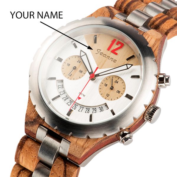 

original brand bobo bird wood watch men engrave on watch dial back cover date display relogio masculino with gift box, Slivery;brown