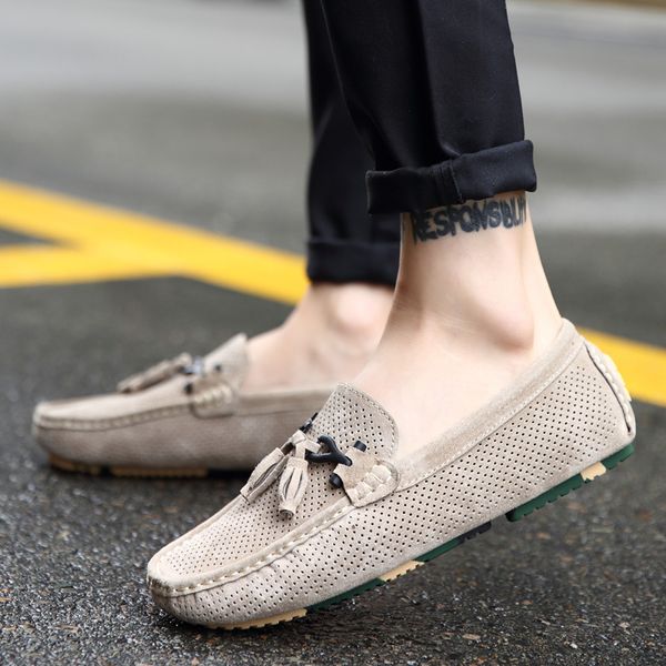 

men loafers spring men driving loafers cow suede leather breathable moccasins hombre slip on leisure shoes, Black