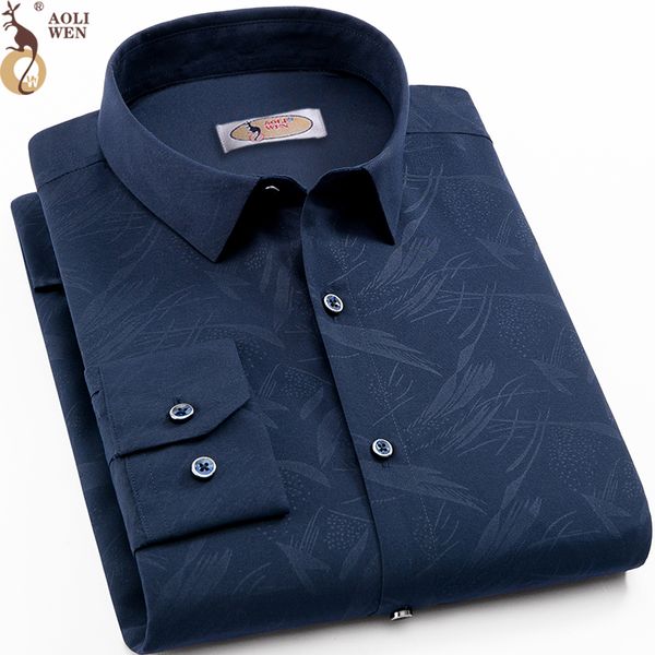 

aoliwen 2018 men's business print shirt brand man blouse shirt man sleeve soft and elastic fabric polyester size -5xl, White;black