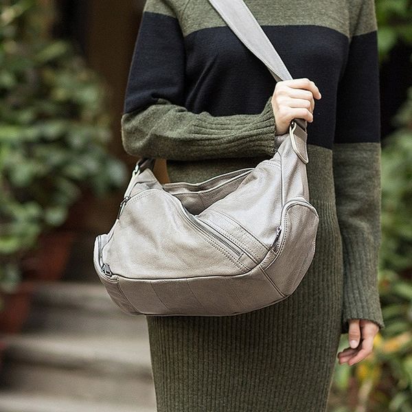 

casual, big bag, slant, women's head, cowhide, multi-pocket, leather women's bag