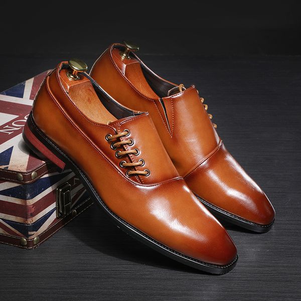 

merkmak leather men oxford fashion dress shoes rubber brogue lace up flats male buiness casual shoes man big size 38-48 footwear, Black