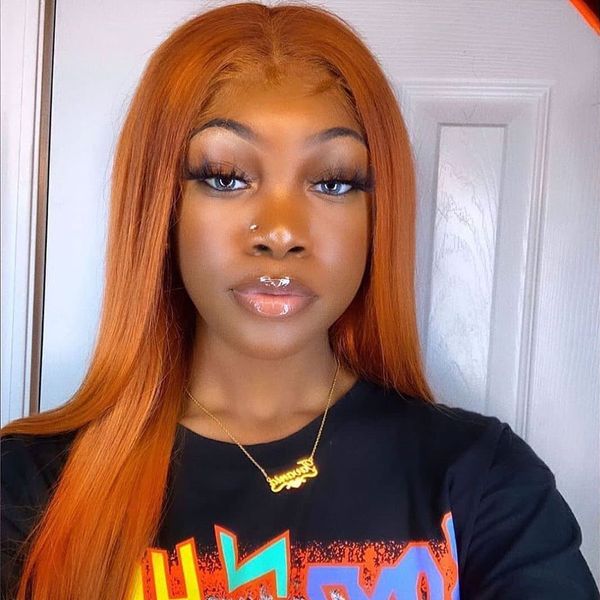 

orange wig human hair 13x4 lace front wig remy human hair colored wigs swiss lace straight front, Black;brown