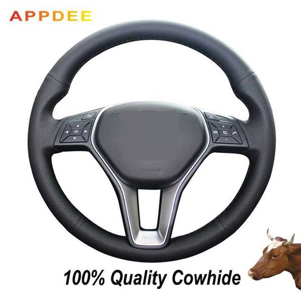 

hand-stitched black genuine leather steering wheel cover for - glk 260 300 200