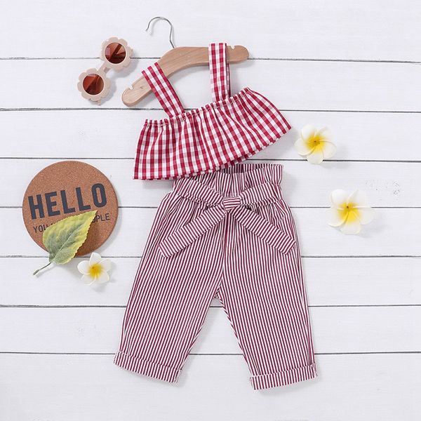

1-4 year toddler kids baby girls clothes set solid straps crop + long loose pants casual outfits 2pcs sets, White