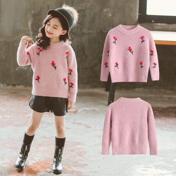 

2019 autumn teenage girls sweaters sweater kids sweaters for winter cherry knitted bottoming girls child clothing, Blue
