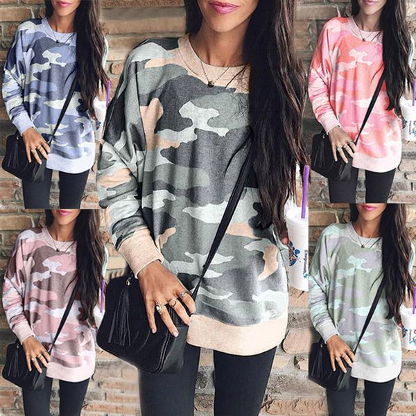 

women camouflage hoodie autumn long sleeves striped pullover casual weatshirts clothes t-shirt shirts camo tee ljja3164, Black