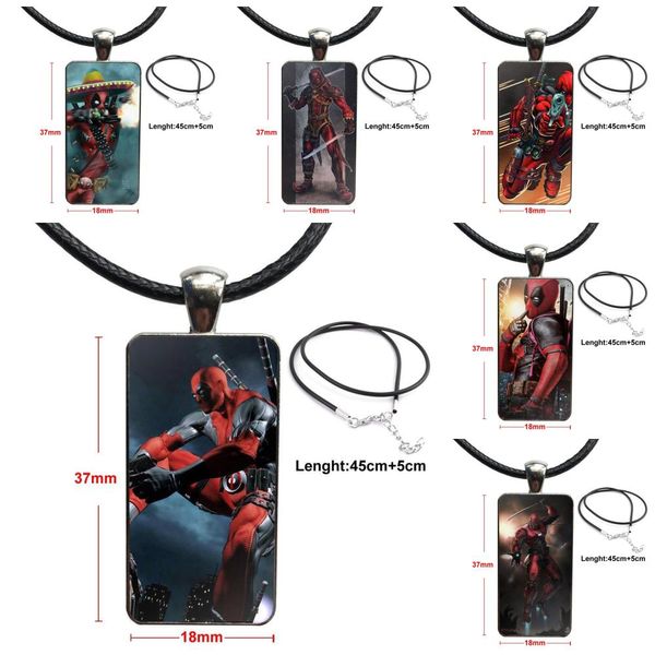 

hero deadpool design stainless steel color glass cabochon with rectangle shaped pendant choker necklace for gift, Silver
