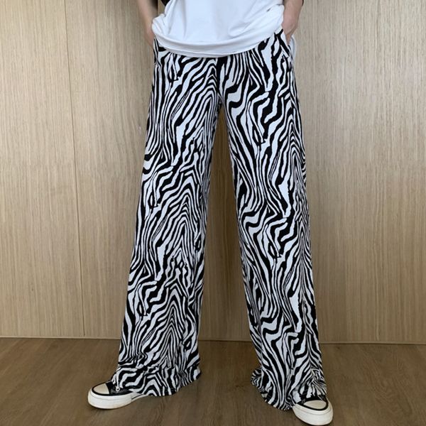 

ewq] 2020 summer new joggers sweatpants vintage high waist straight zebra pattern trousers korea casual wide leg pants qv60700, Black;white