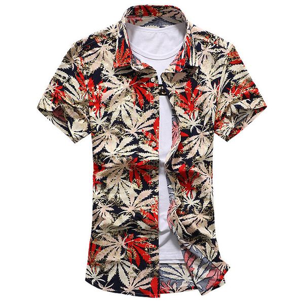 

summer new large size 6-7xl men's shirt male cool casual print short sleeve shirt hawaii brand men's clothing male, White;black