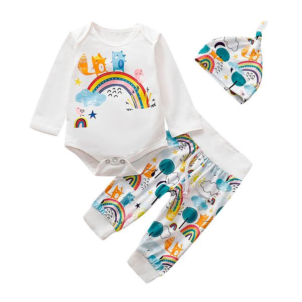 

малыш kid baby boy девушка радуга печать ромперы bodysuit + кальсоны hat наряды наборов, White