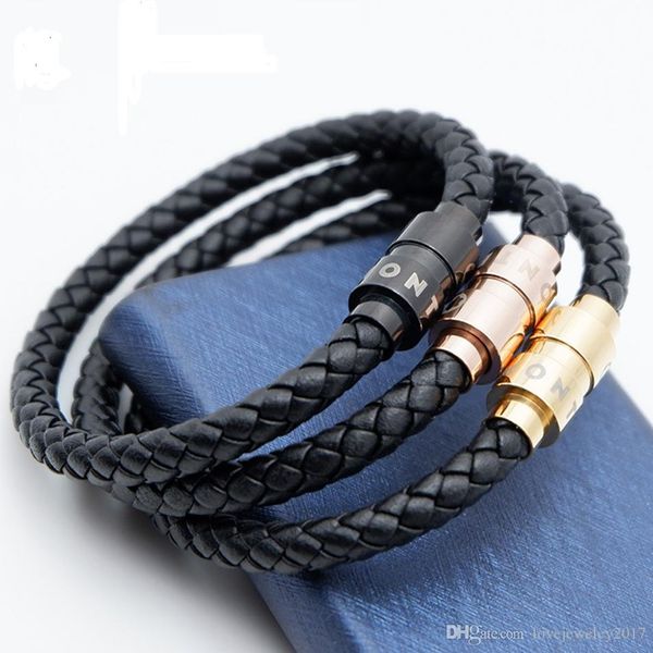 

горячие продажи тканые кожаные браслеты с металлической магнитной пряжкой дизайн для мужчин черный логотип бренда pulsera роскошный браслет, Golden;silver