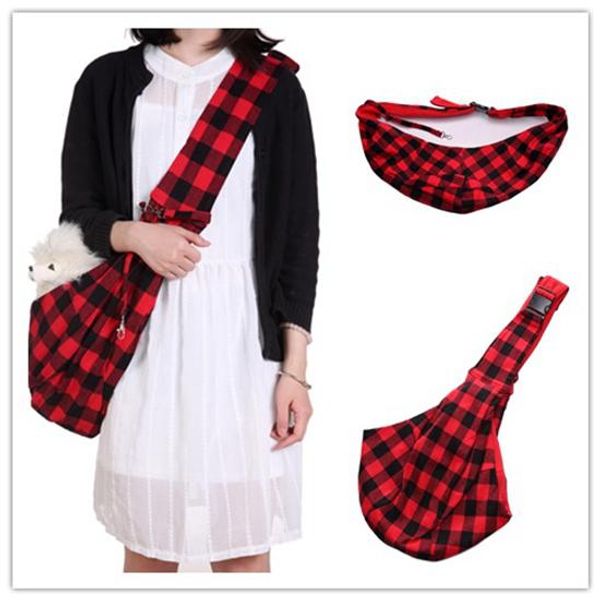 

pet plaid bag fashion with phone pockets cat dog cross shoulder adjustable crossbody bags travels tote single handbags carriers ljja3635-2