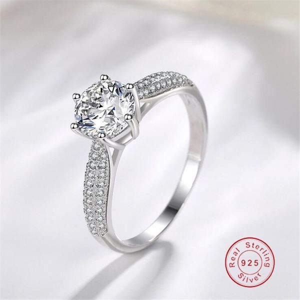 

drop shipping never fade jewelry 1.7ct real 925 sterling silver round cut 5a cz stone wedding bridal ring for women gift, Slivery;golden