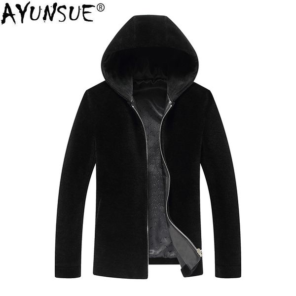 

ayunsue 100% wool coat autumn winter jacket men real sheep shearling fur coats mens jackets and coats chaqueta ym1701 my1428, Black