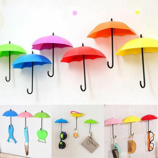 

3 pcs colorful umbrella wall hook key hairpin holder decorative organizer housekeeping storage room organization