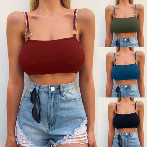 

fashion women ladies solid sleeveless tank weste bluse summer short crop cami tank top, White