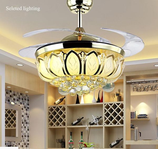 2019 42 Inch Ceiling Fan Crystal Chandelier Lotus Ceiling Light