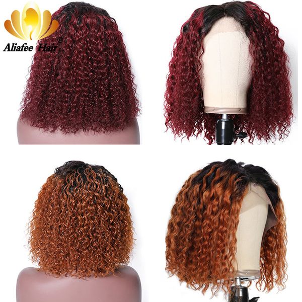 

1b/99j 1b/30 ombre color deep bob wig pre plucked 13x4 lace front human hair wigs 150% density with baby hair remy front wig, Black;brown