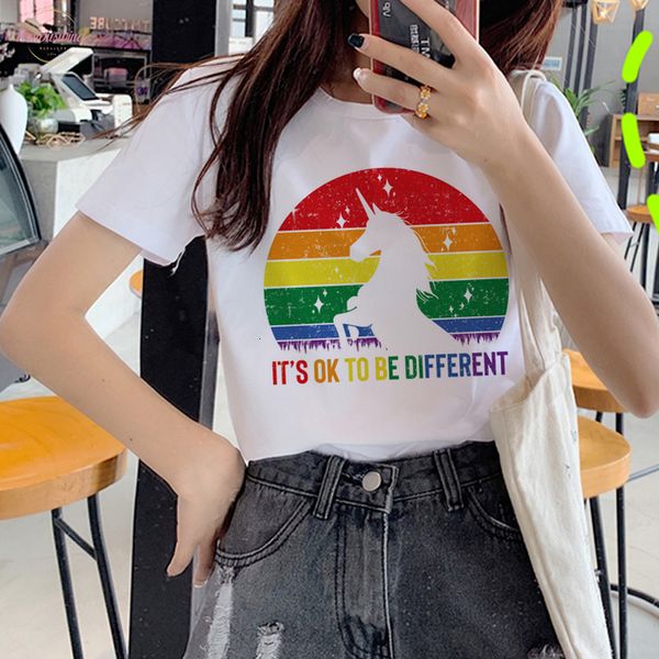 

lesbian lgbt harajuku ullzang t shirts short women 90s gay pride graphic t shirt rainbow cartoon print tshirt fashion tees female, White
