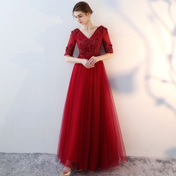 

elegant v neck floor length evening dress half sleeves lace beading evening dresses for formal party, White;black