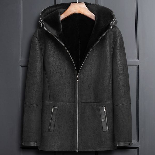 

genuine leather jacket winter jacket men real wool fur coat men clothes 2019 sheepskin coat warm jackets plus size lsy1317, Black