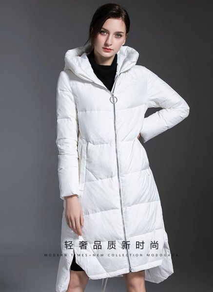 

down jacket female 2019 new fashion flow european and american style long paragraph over the knee white duck down jacket, Black
