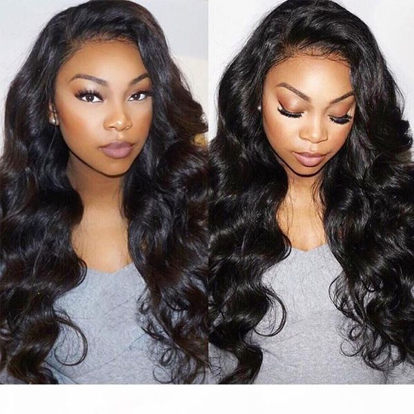 

hd lace frontal wig body wave brazilian virgin pre plucked for black women glueless hd transparent full lace wigs with baby hair, Black;brown