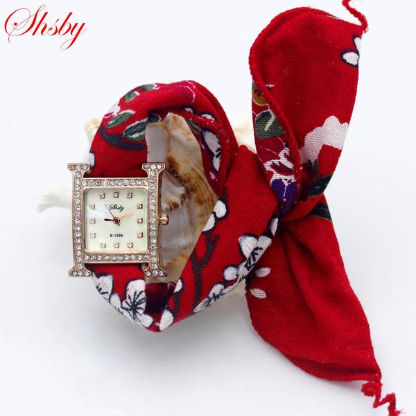 

shsby new square ladies flower cloth wristwatch fashion women dress watch fabric watch sweet girls bracelet, Slivery;brown