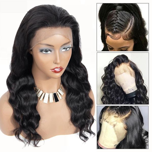 

lace closure human hair wigs brazilian body wave human hair lace wigs with baby hair 24 inch, Black