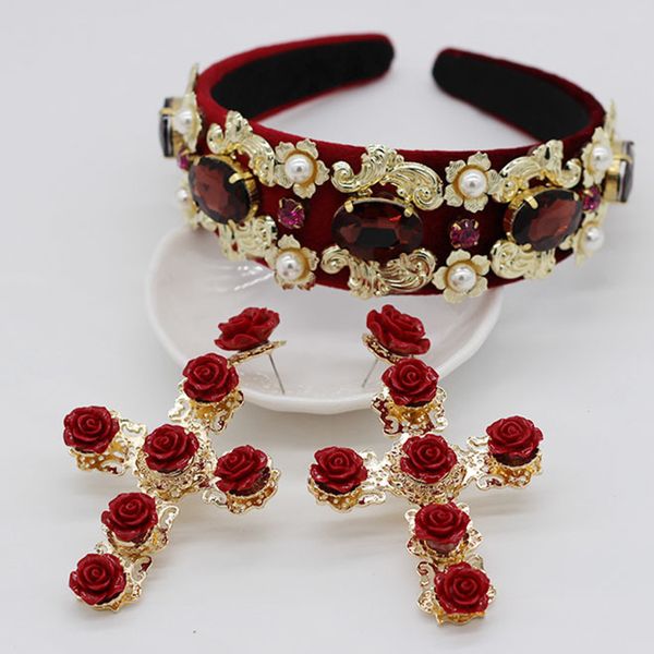 

new gold pearl flower baroque crown tiara hair band rhinestone crystal headband for women headdress headpiece bridal accessories, Golden;white