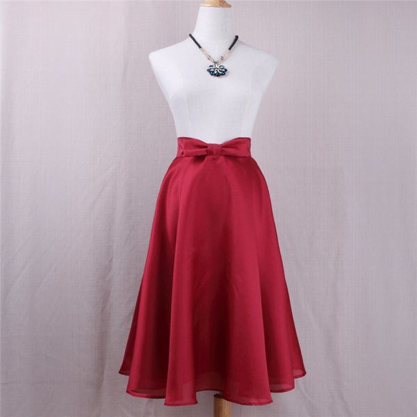 

женщины урожай высокой талией юбка сплошной лук midi юбки осень лето большой лук элегантные девушки юбка, Black