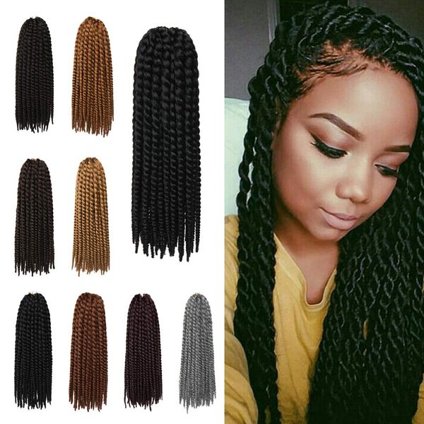 

3pcs 18" havana twist crochet havana mambo twist crochet braid hair jumbo senegalese twist braiding synthetic fiber curly crochet braid, Black