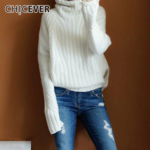 

chicever korean knitted women's sweater turtleneck long sleeve oversized pullover female sweaters 2019 autumn winter fashion new, White;black
