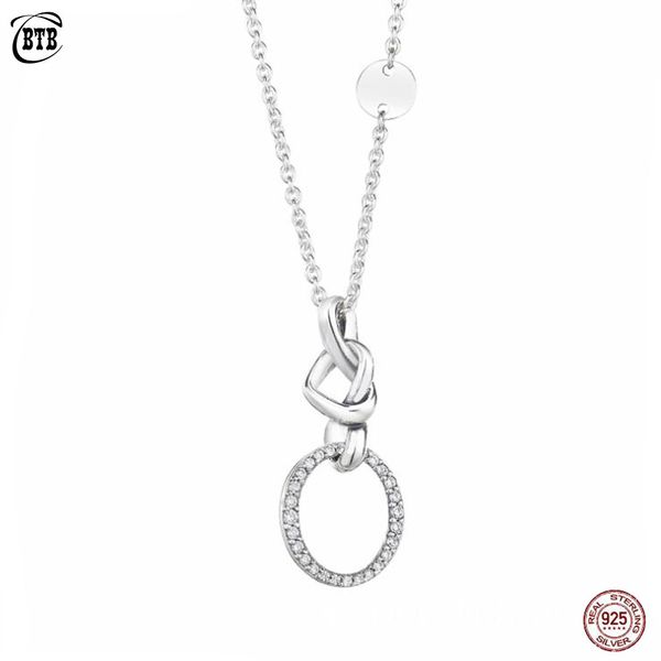 

new 100% 925 sterling silver necklace love knotted heart woman clavicle chain fit bead charm diy jewelry gift