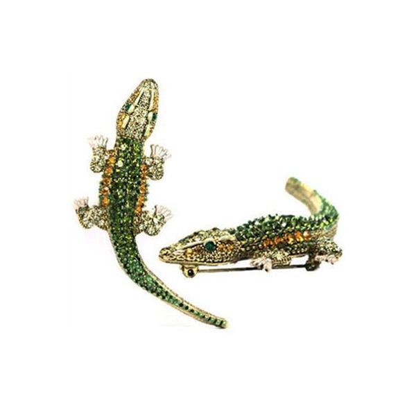 

men gothic punk alligator crocodile crystal rhinestone brooch pin jewelry, Gray