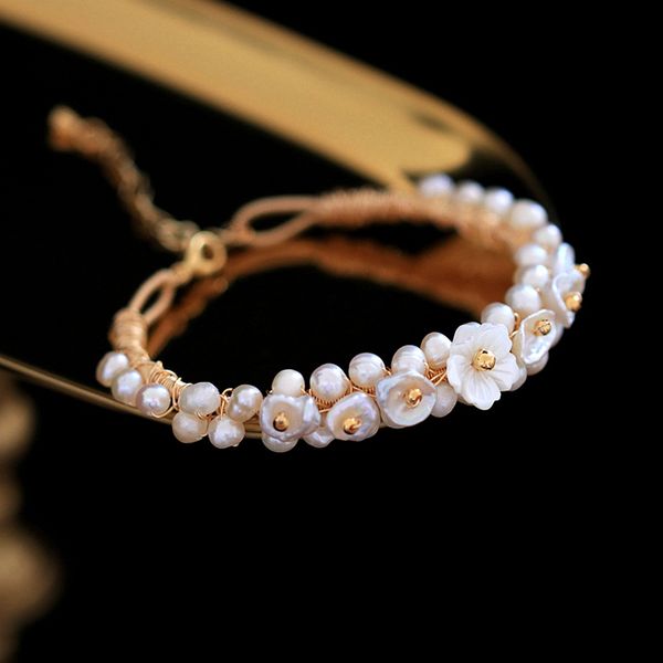 

pearl bracelet handmade natural pearl shell flower adjustable bracelet for women girl gift fine jewelry wedding, Black