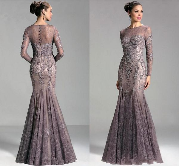 

2019 mermaid mother of the bride dre e jewel neck lace applique beaded illu ion long leeve plu ize evening dre wedding gue t dre